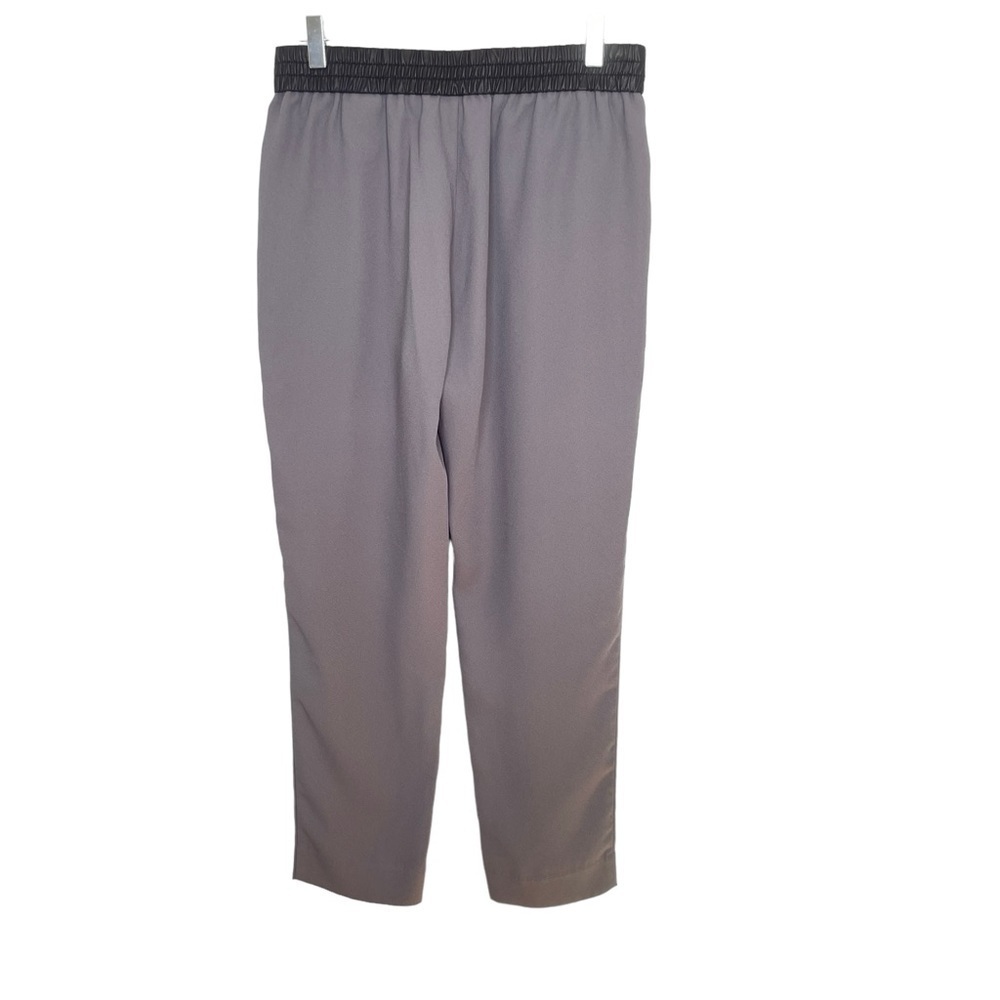 Banana Republic Grey Trousers Faux Black Leather Elastic Waist Zip Pockets Sz 8 - Picture 4 of 11